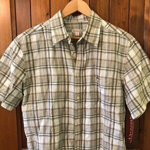 Merona Linen Shirt Vermont Green Plaid Short Sleeve Button Up Shirt